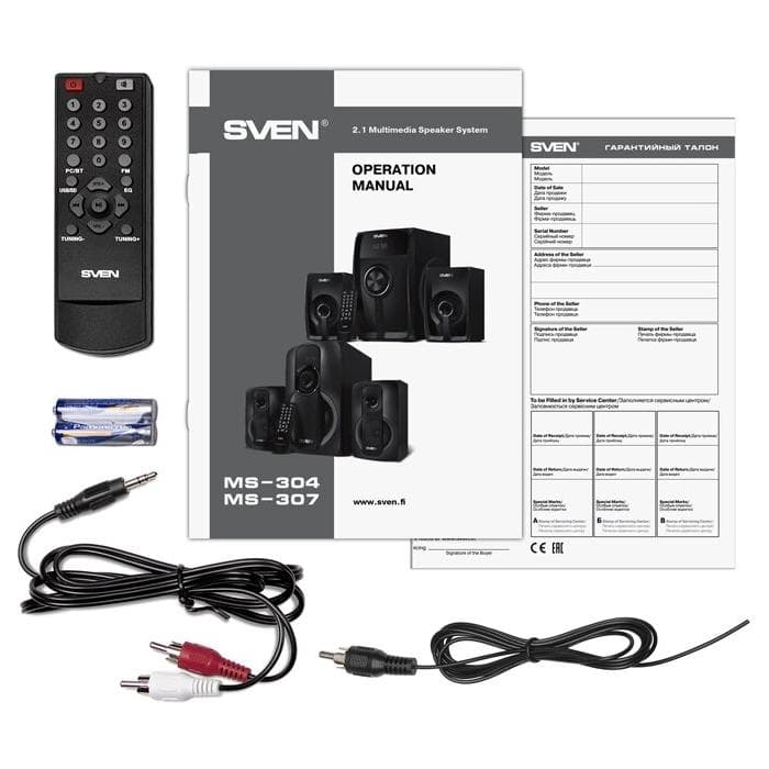 Акустическая система 2.1 SVEN MS-304 черный, RMS 40Вт(20 + 2x10), Bluetooth 10m, USB2.0, SD слот, Пульт ДУ, MDF, Питание от сети(~220В)
