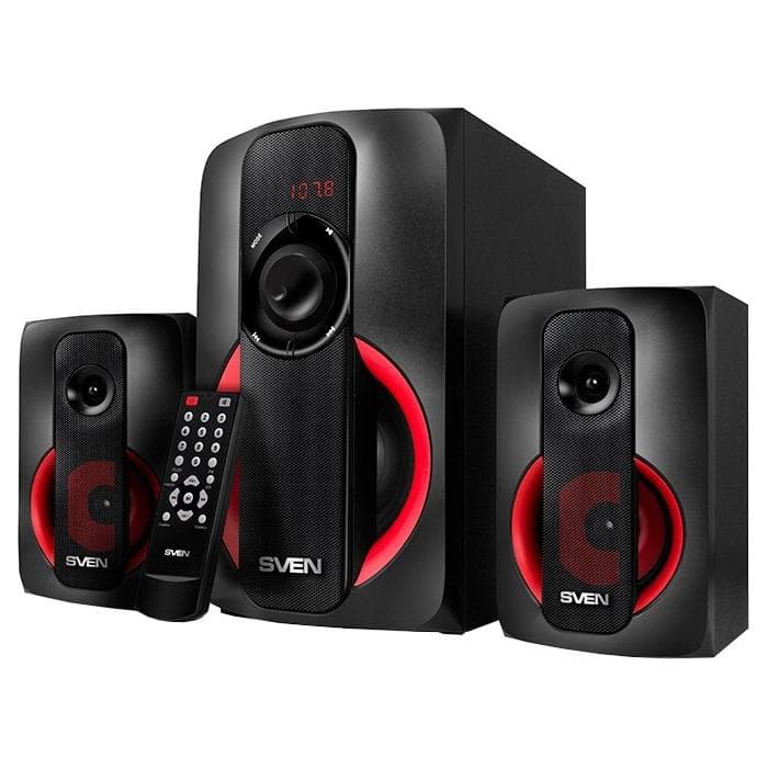 Акустическая система 2.1 SVEN MS-304 черный, RMS 40Вт(20 + 2x10), Bluetooth 10m, USB2.0, SD слот, Пульт ДУ, MDF, Питание от сети(~220В)