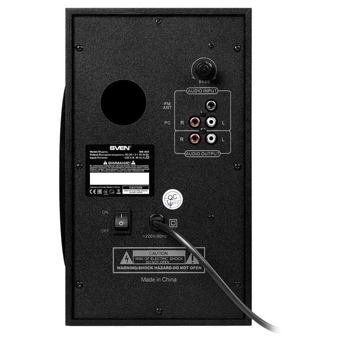 Акустическая система 2.1 SVEN MS-304 черный, RMS 40Вт(20 + 2x10), Bluetooth 10m, USB2.0, SD слот, Пульт ДУ, MDF, Питание от сети(~220В)