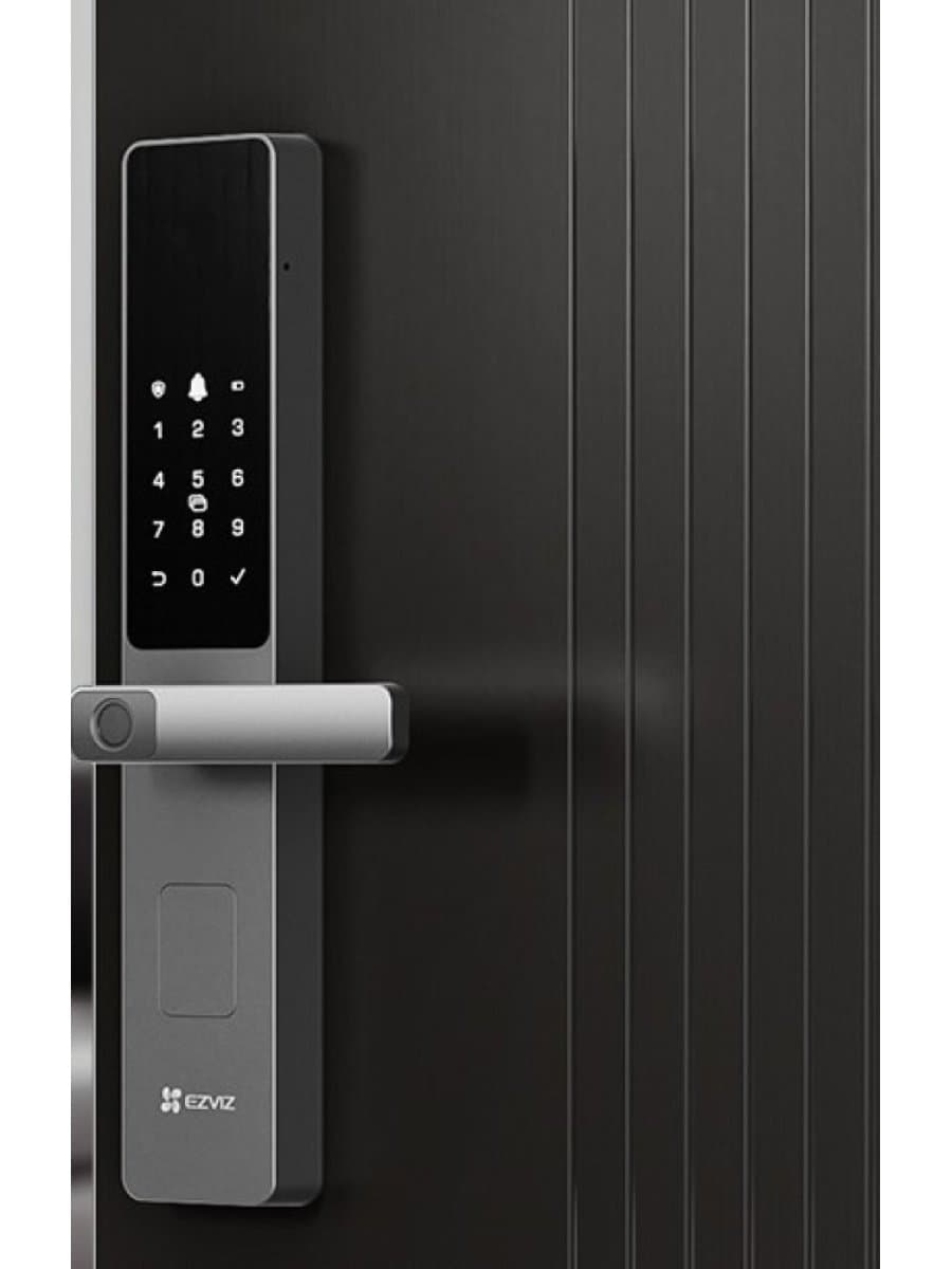 Замок биометрический EZVIZ CS-DL05-R200-WBCP-GR, отпечаток пальца, карта, пароль, Wi-Fi, Bluetooth, приложение, звонок, сирена, серый