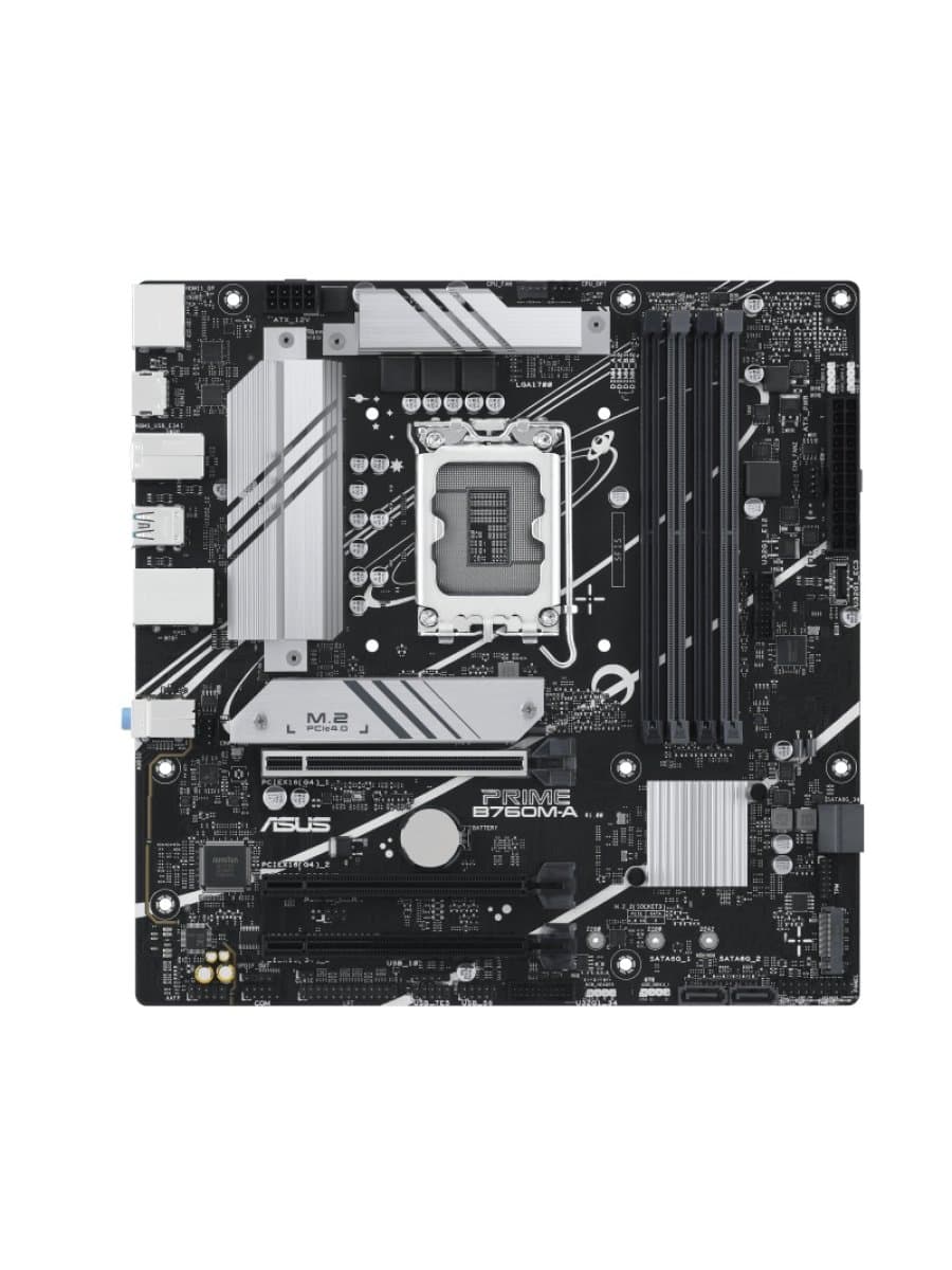 Материнская плата ASUS PRIME B760M-A-CSM (ATX, LGA1700, Intel B760, 4x DDR5 7200MHz, 3x PCIe x16, 2x M.2, 4x SATA, 2.5GbE, 6x USB Rear, 1x DP, 2x HDMI, Wi-Fi)