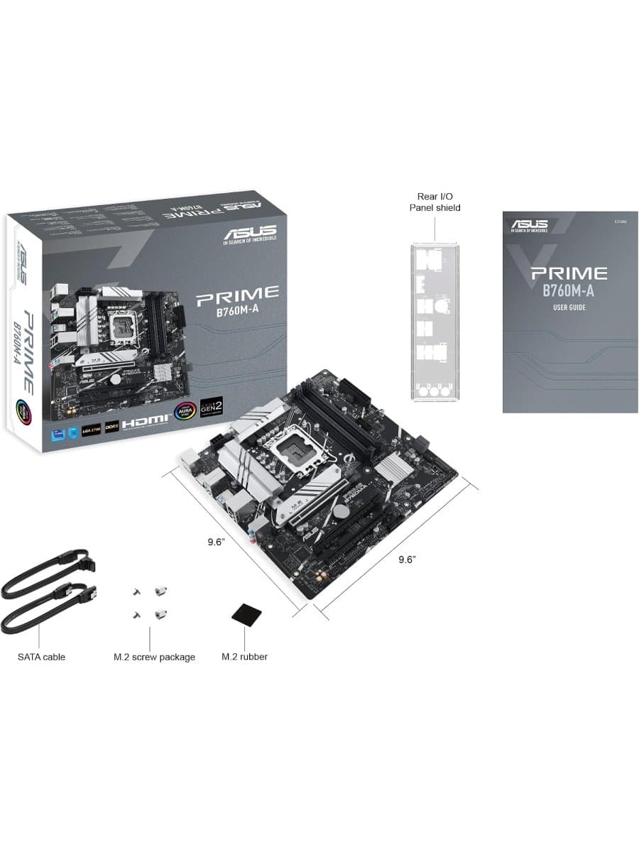 Материнская плата ASUS PRIME B760M-A-CSM (ATX, LGA1700, Intel B760, 4x DDR5 7200MHz, 3x PCIe x16, 2x M.2, 4x SATA, 2.5GbE, 6x USB Rear, 1x DP, 2x HDMI, Wi-Fi)