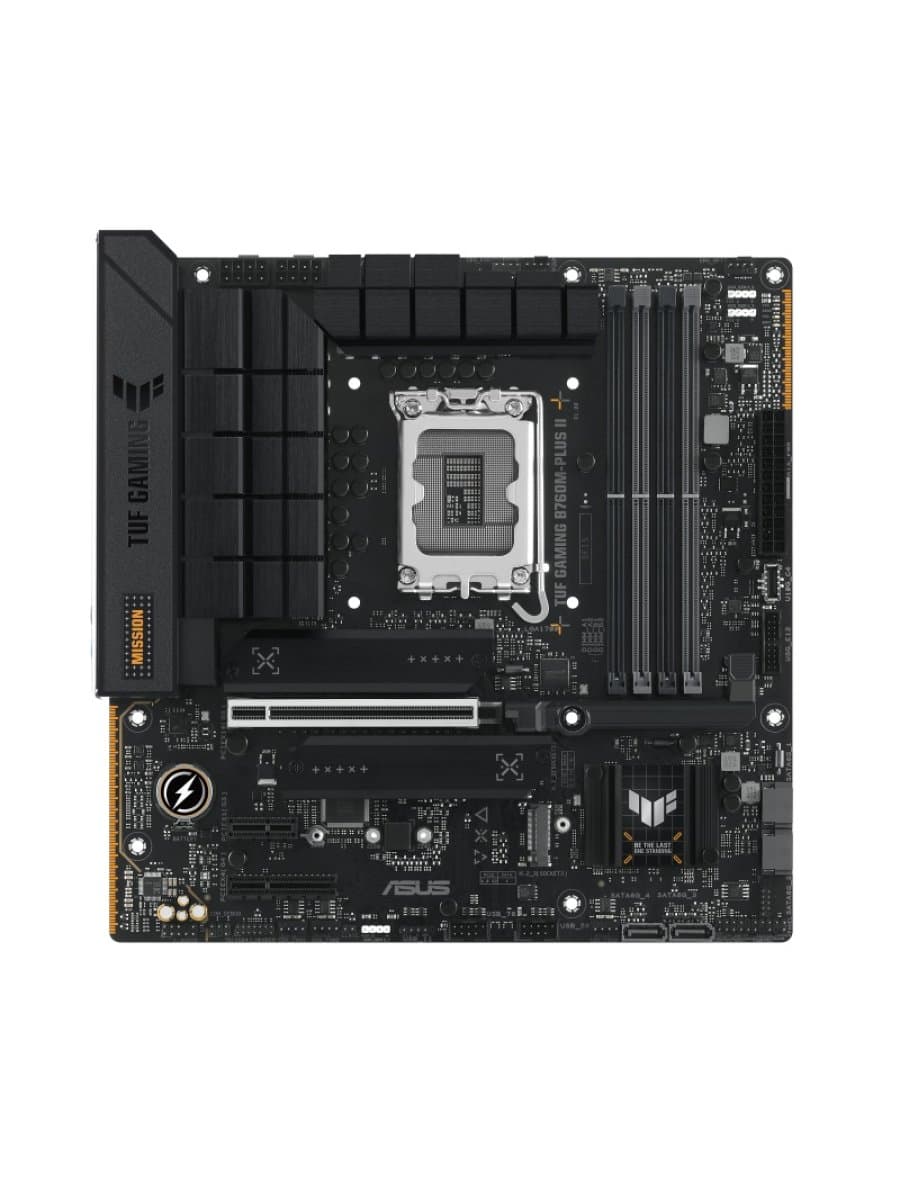 Материнская плата ASUS TUF GAMING B760M-PLUS II (mATX, LGA1700, Intel B760, 4x DDR5 7800 + MHz, 1x PCIe 5.0 x16, 3x M.2, 4x SATA, 2.5GbE, 8x USB Rear, HDMI, DP)