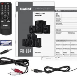 Акустическая система 2.1 SVEN MS-304 черный, RMS 40Вт(20 + 2x10), Bluetooth 10m, USB2.0, SD слот, Пульт ДУ, MDF, Питание от сети(~220В)