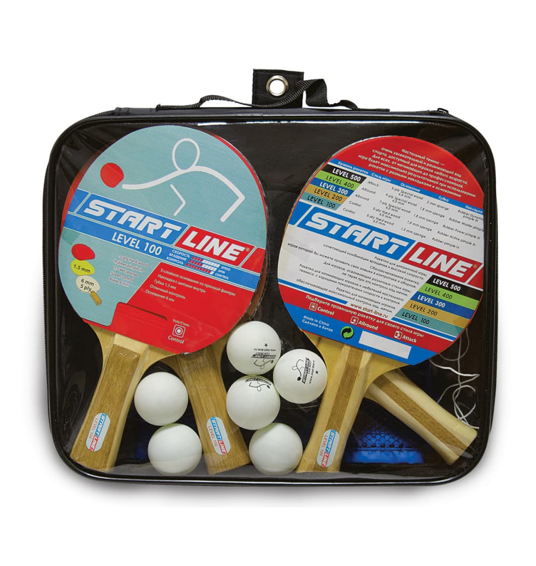 Набор аксессуаров Start Line 4 Ракетки Level 100, 6 Мячей Club Select, Сетка с креплением, упаковано в сумку на молнии с ручкой 61-452