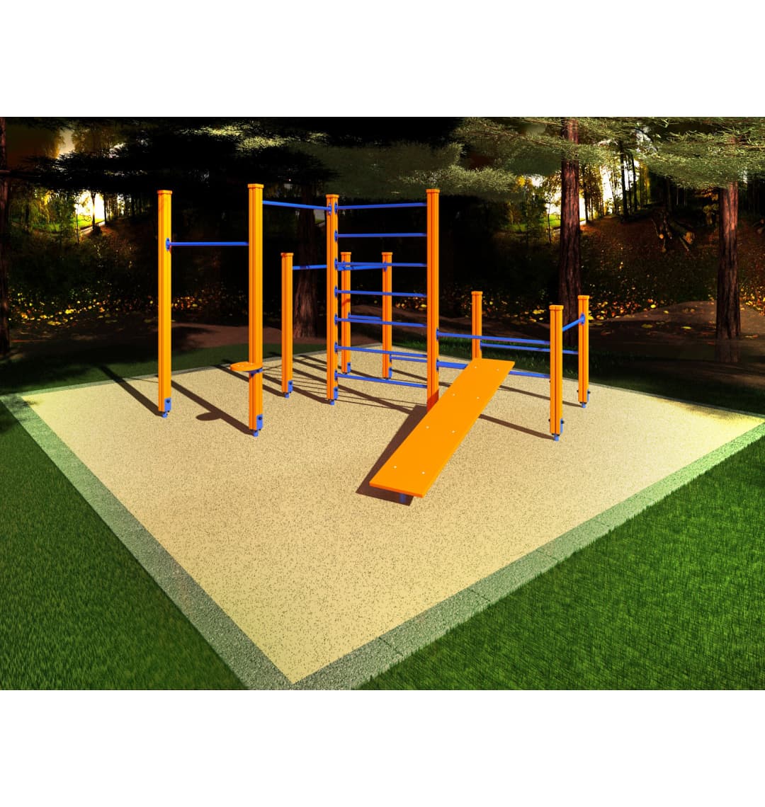 Спортивный комплекс Start Line Fitness № 2 (2 турника разной высоты, брусья, шведская стенка, скамья наклонная, 3 турника для отжимания) 7002