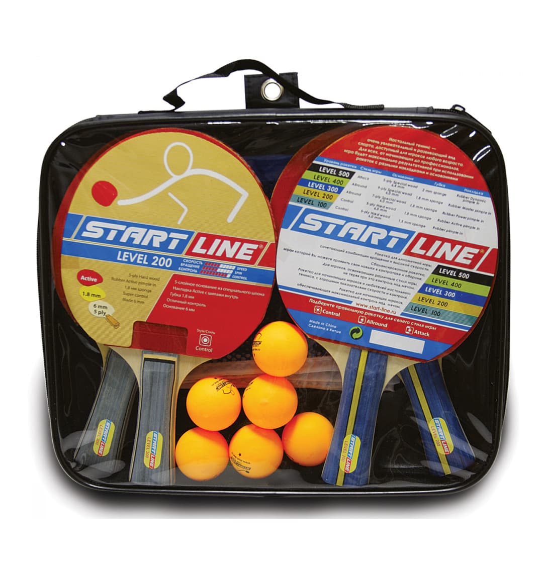 Набор аксессуаров Start Line 4 Ракетки Level 200, 6 Мячей Club Select, Сетка с креплением, упаковано в сумку на молнии с ручкой 61-453