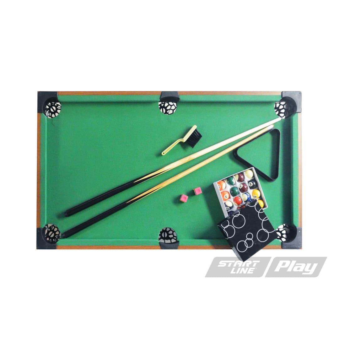 Стол бильярдный Start Line Play "Настольный SLP" 910 х 500 х 200 мм, МДФ универсальный дизайн и качественная отделка. В комплект входят: 1 набор шаров, 2 кия, 2 мела, 1 треугольник. SLP3620-2