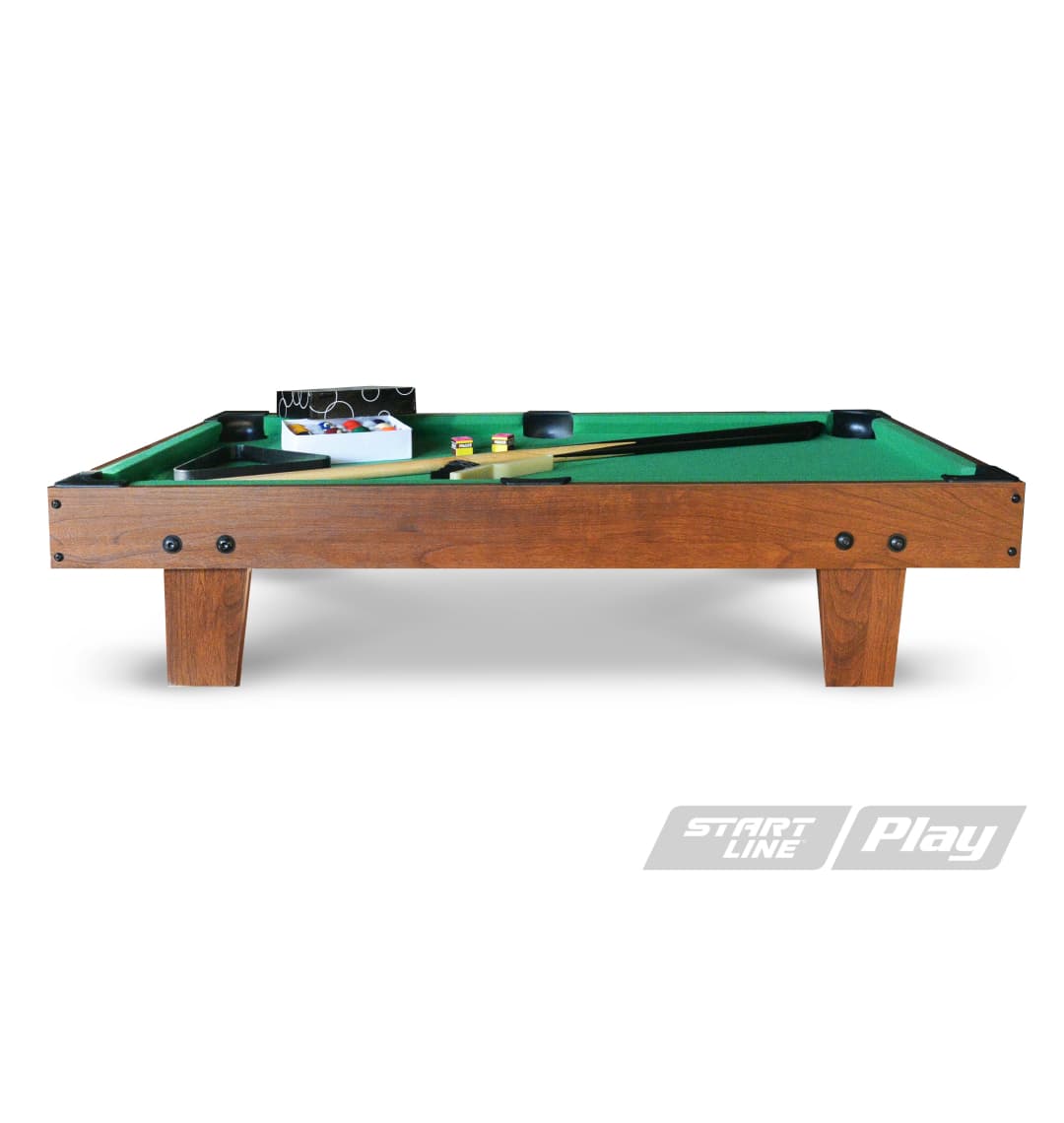 Стол бильярдный Start Line Play "Настольный SLP" 910 х 500 х 200 мм, МДФ универсальный дизайн и качественная отделка. В комплект входят: 1 набор шаров, 2 кия, 2 мела, 1 треугольник. SLP3620-2