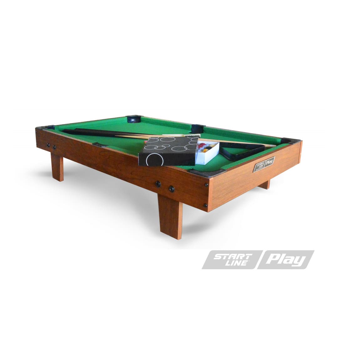 Стол бильярдный Start Line Play "Настольный SLP" 910 х 500 х 200 мм, МДФ универсальный дизайн и качественная отделка. В комплект входят: 1 набор шаров, 2 кия, 2 мела, 1 треугольник. SLP3620-2