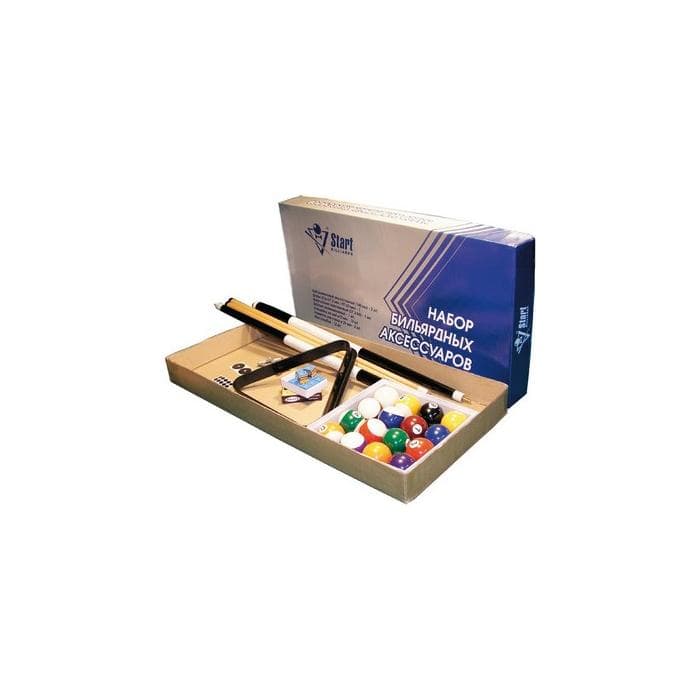 Комплект аксессуаров ПУЛ: Кий 2шт., шары Classic O 57,2 мм,треугольник, мостик, разметка O 35, мел 12шт. 9502А