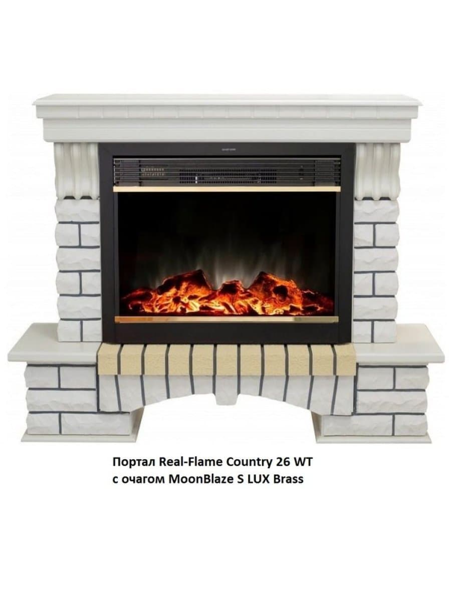 Комплект Real Flame портал Country 26 WT с очагом Moonblaze Deluxe Black/Brass