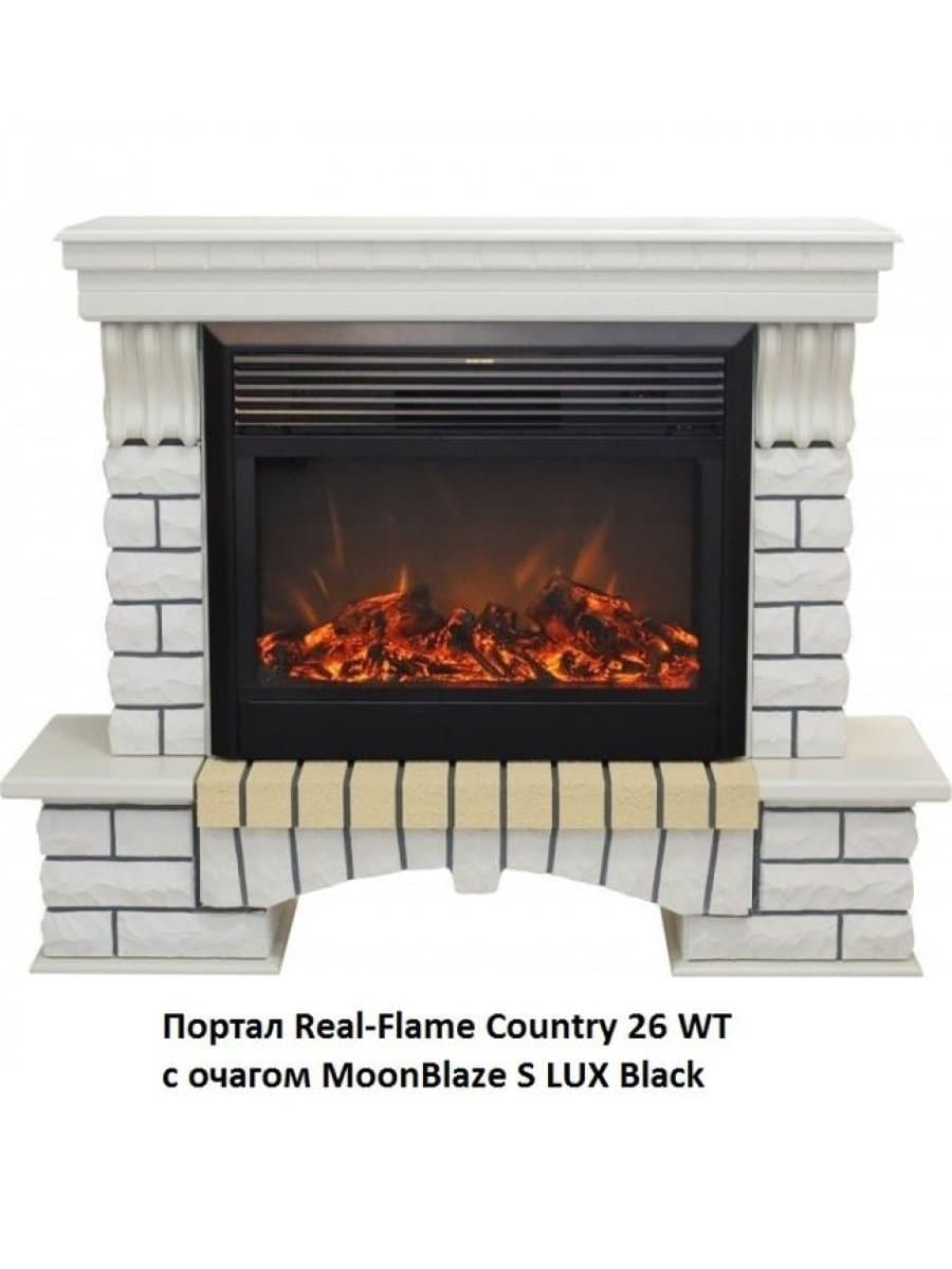 Комплект Real Flame портал Country 26 WT с очагом Moonblaze Deluxe Black/Brass