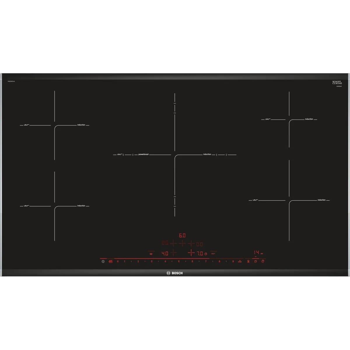 Индукционная варочная панель Bosch PIV975DC1E, 90 см, 5 зон нагрева, DirectSelect Premium, чёрная