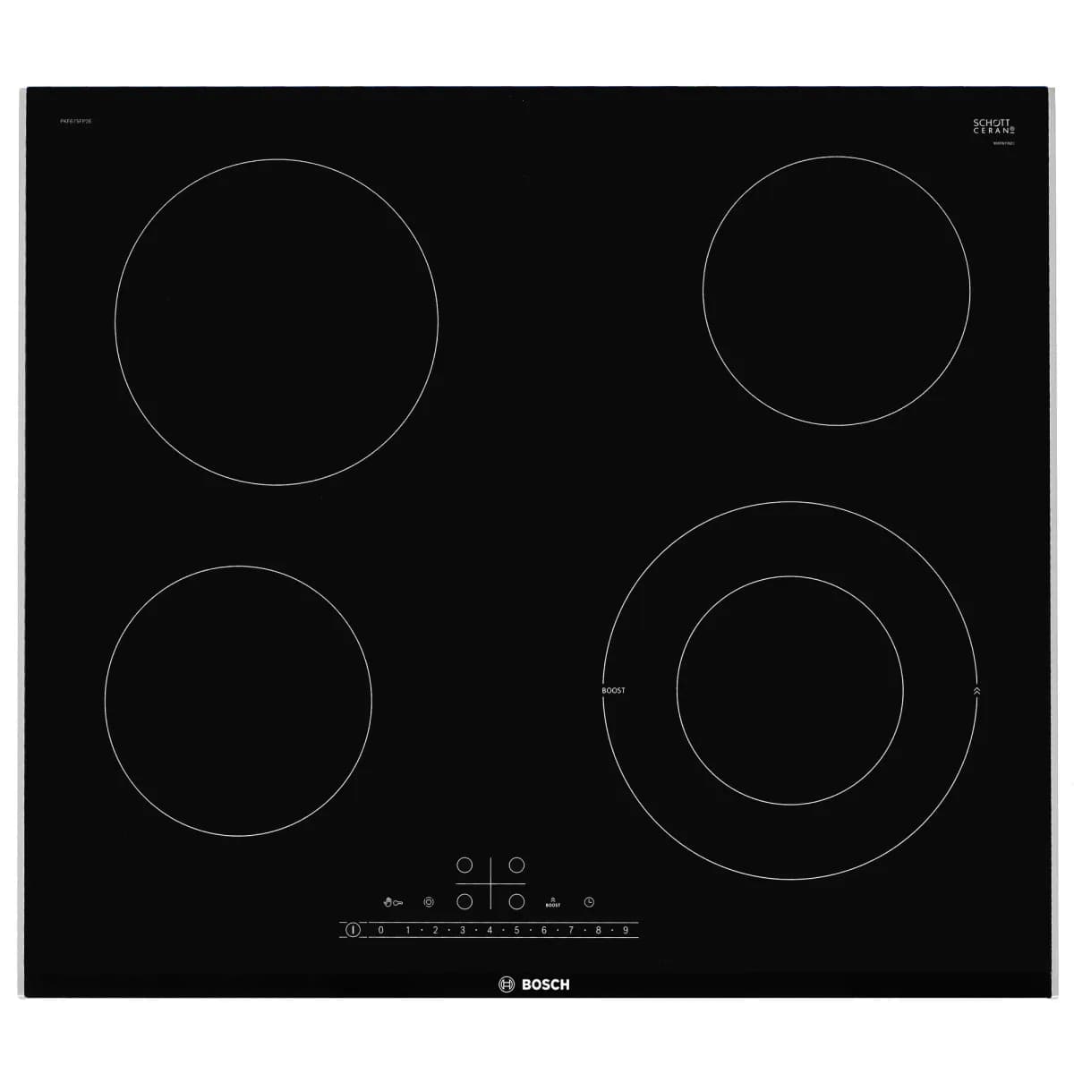 Электрическая варочная панель Bosch PKF675FP2E, 60 см, 4 зоны, стеклокерамика, чёрная