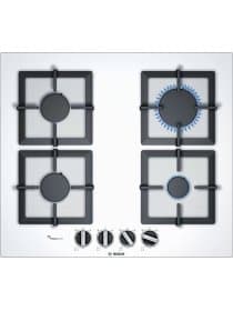 Газовая варочная панель Bosch PPP6A2B20O, 60 см, 4 конфорки, закалённое стекло, белая