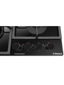 Встраиваемая газовая варочная поверхность Hansa BHKS6718511, 60 см, 4 конфорки, WOK, чёрное стекло