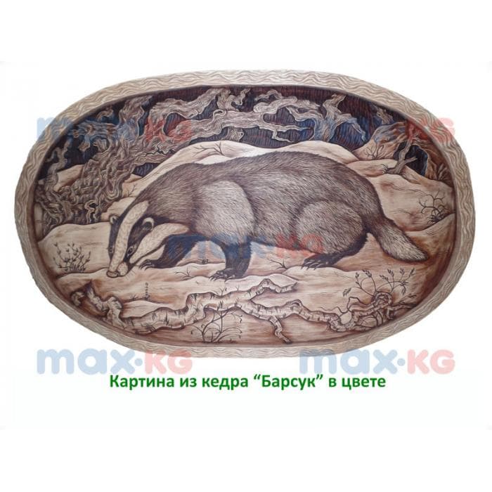Картина резная, Барсук, в цвете ( 45*70 см)