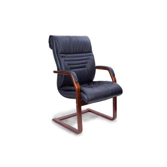 Конференц-кресло MULTI-OFFICE BASEL С с низкой спинкой на полозьях черная кожа+к/з/т.орех