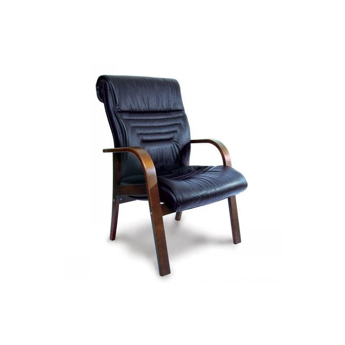 Конференц-кресло MULTI-OFFICE BASEL С с низкой спинкой на полозьях черная кожа+к/з/т.орех