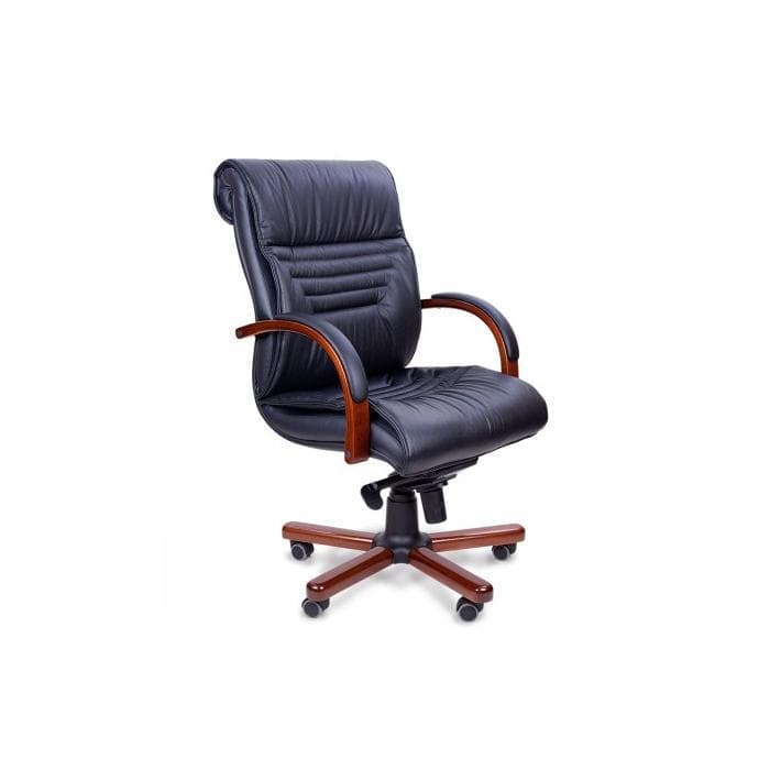 Конференц-кресло MULTI-OFFICE BASEL С с низкой спинкой на полозьях черная кожа+к/з/т.орех