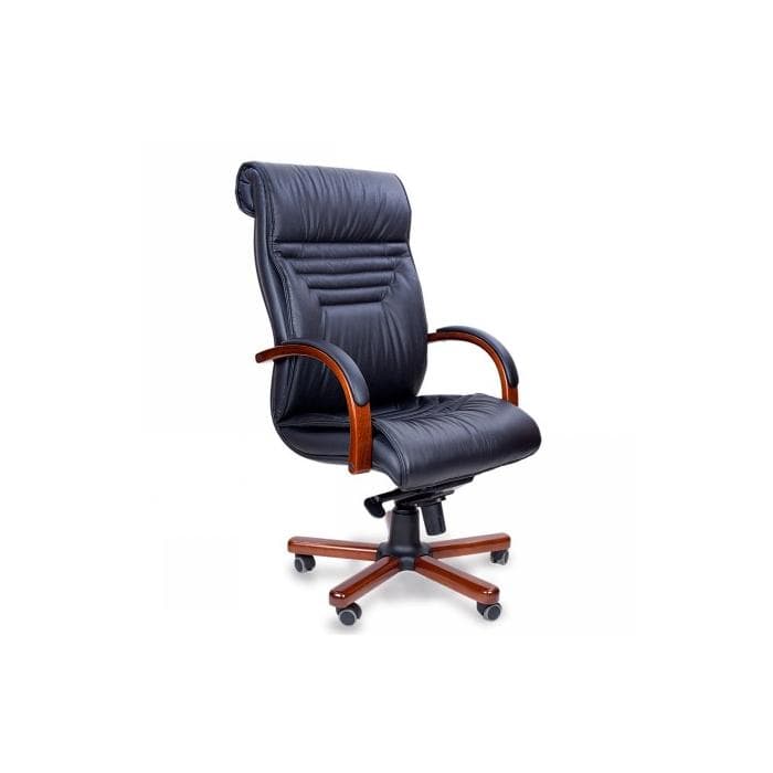 Конференц-кресло MULTI-OFFICE BASEL D с низкой спинкой на каркасе черная кожа+к/з/т.орех