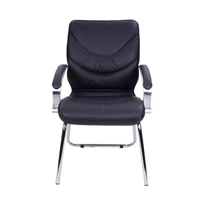 Конференц-кресло MULTI-OFFICE LEEDS CHROME D с низкой спинкой на каркасе черная кожа+к/з/хром