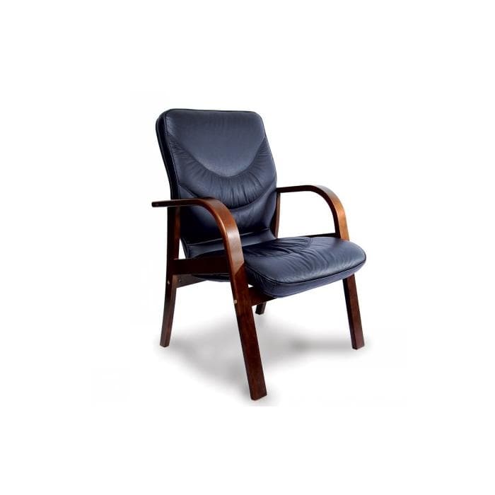 Конференц-кресло MULTI-OFFICE LEEDS WOOD B с низкой спинкой на крестовине черная кожа+к/з/т.орех