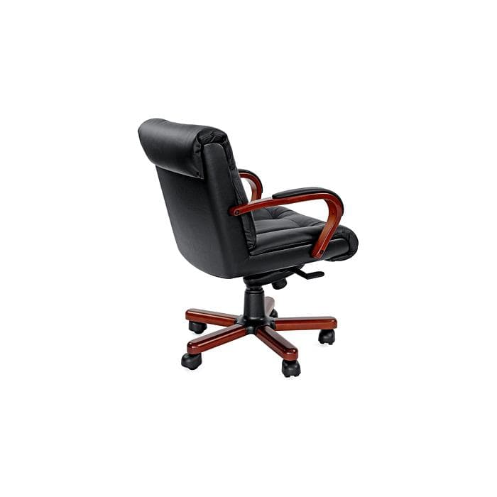 Конференц-кресло MULTI-OFFICE PARIS B с низкой спинкой на крестовине черная кожа+к/з/т. орех