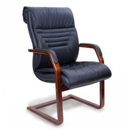 Конференц-кресло MULTI-OFFICE BASEL D с низкой спинкой на каркасе черная кожа+к/з/т.орех