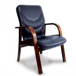 Конференц-кресло MULTI-OFFICE LEEDS WOOD B с низкой спинкой на крестовине черная кожа+к/з/т.орех