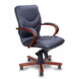 Конференц-кресло MULTI-OFFICE LEEDS WOOD B с низкой спинкой на крестовине черная кожа+к/з/т.орех