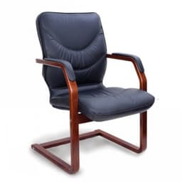 Конференц-кресло MULTI-OFFICE LEEDS WOOD B с низкой спинкой на крестовине черная кожа+к/з/т.орех