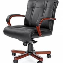 Конференц-кресло MULTI-OFFICE PARIS B с низкой спинкой на крестовине черная кожа+к/з/т. орех