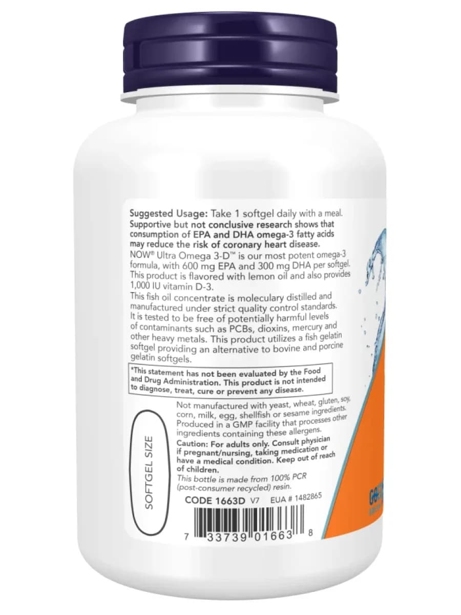 Омега кислоты Now Ultra Omega 3-D 90 капсул
