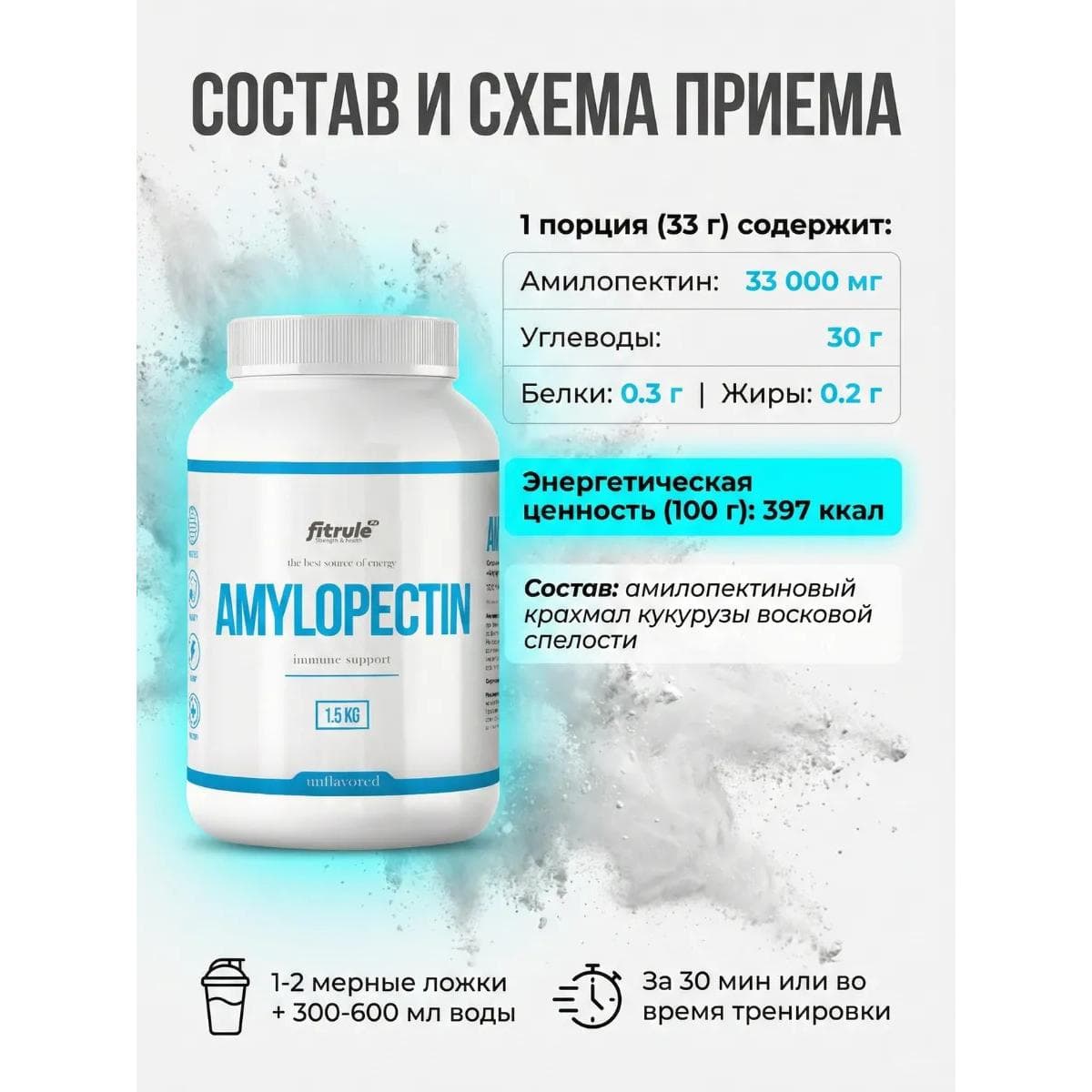 Гейнер Fitrule Amylopectin (без вкуса) 1500 гр