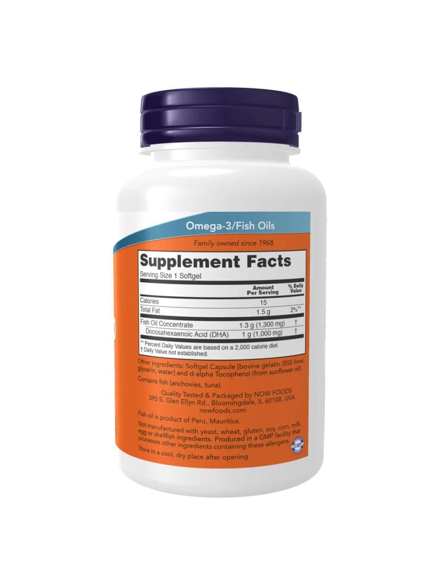 Омега кислоты Now DHA 1000mg Brain Support 90 sgel
