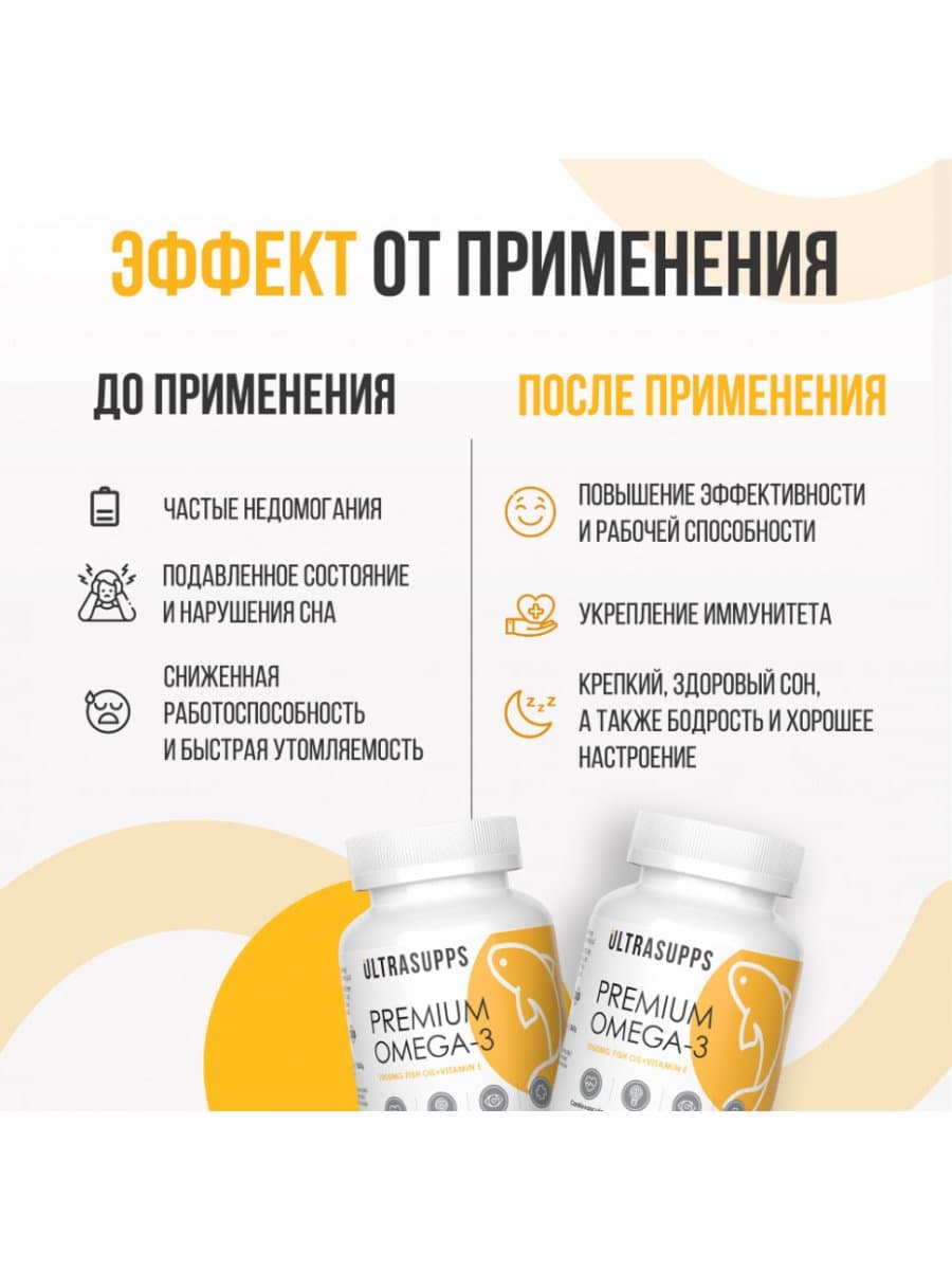 Омега кислоты ULTRASUPPS Premium Omega-3 30 капсул