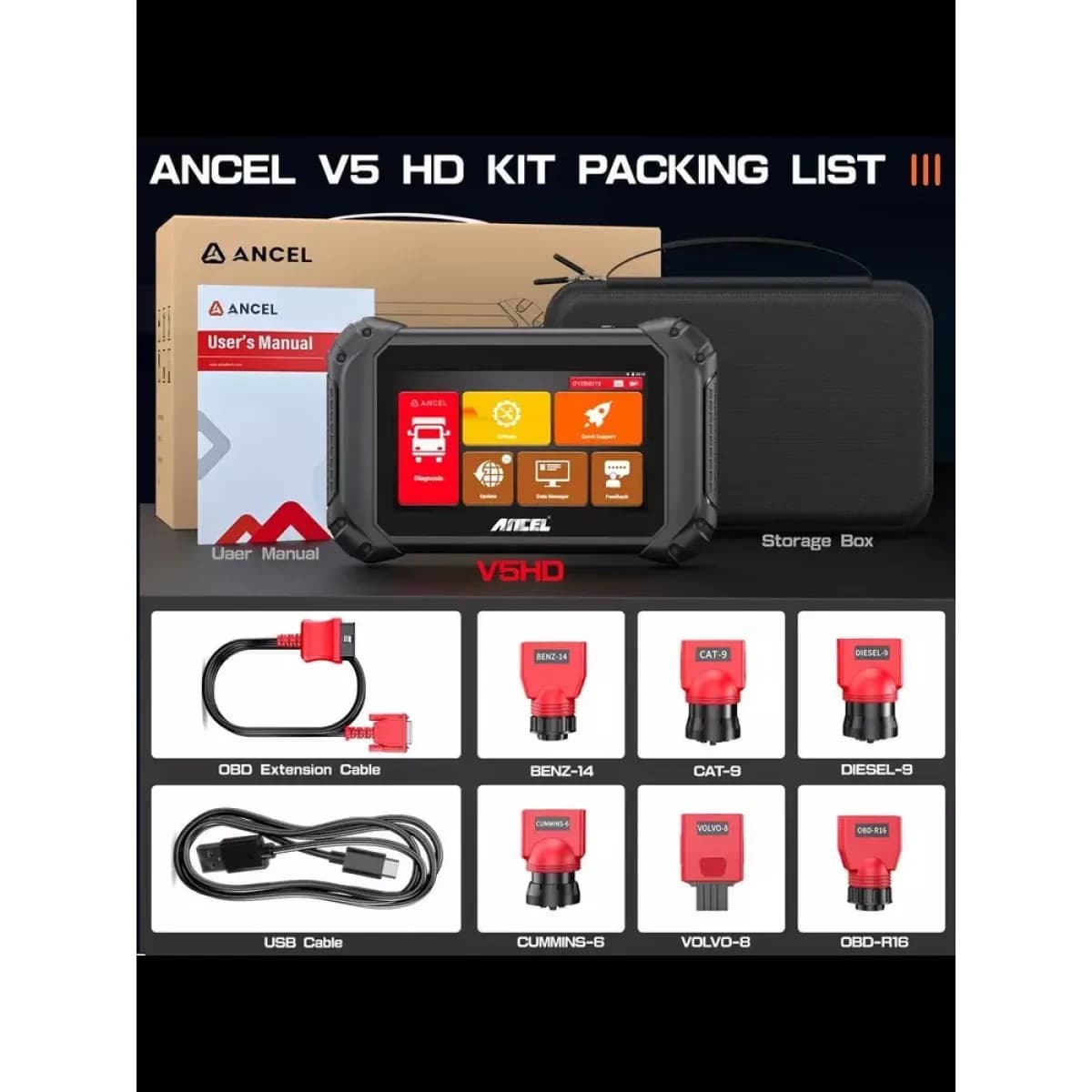 ANCEL V6 Pro+HD диагностический сканер для легковых и грузовых автомобилей, для спецтехники XCMG, ZOOMLION