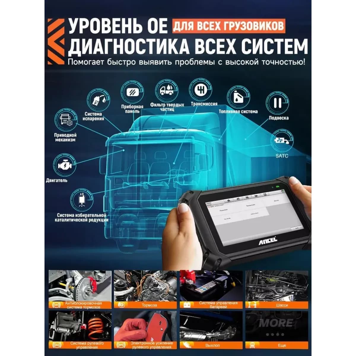 ANCEL V6 Pro+HD диагностический сканер для легковых и грузовых автомобилей, для спецтехники XCMG, ZOOMLION