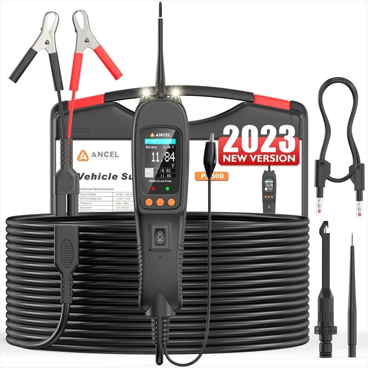 ANCEL PB500 диагностический тестер аккумуляторов и электрических цепей 12V/24V с функцией Power Probe для автомобилей.