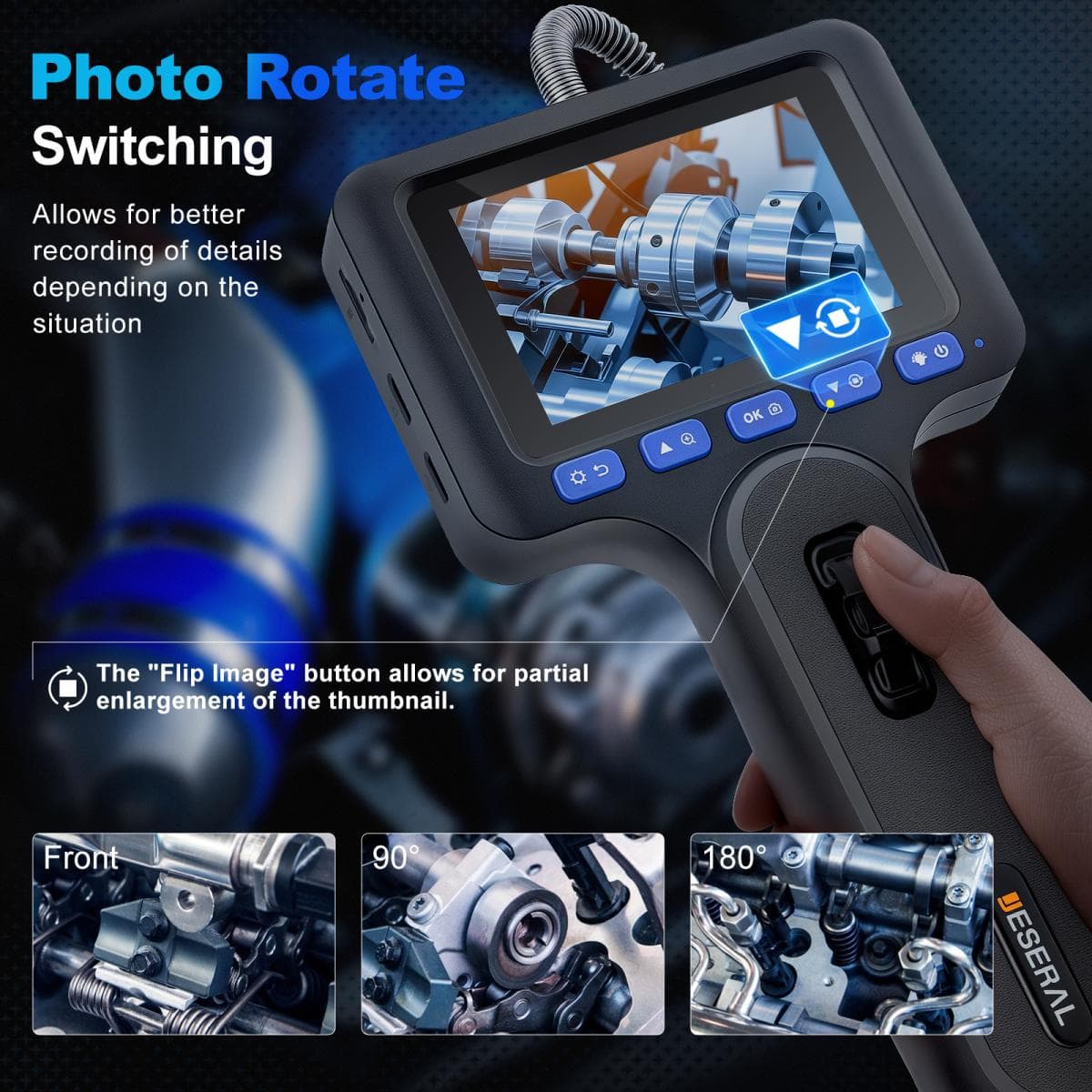 Эндоскоп автомобильный с экраном Jeseral JS260-28D, 360 градусов, с гибкой 6,2-мм камерой, с 2-сторонней артикуляцией и 2,8-дюймовым дисплеем