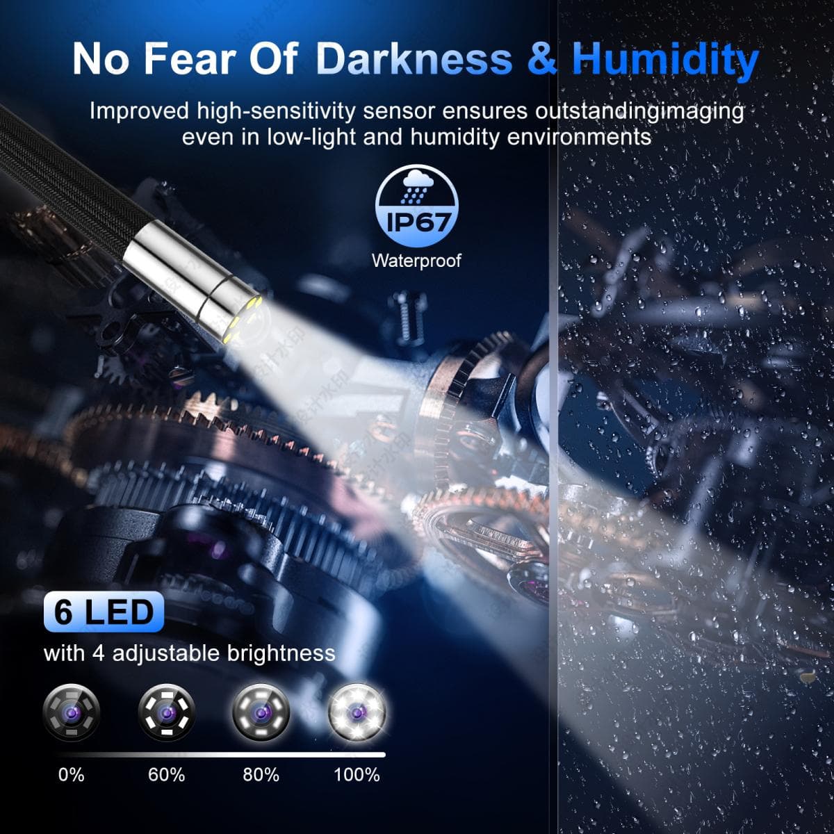 Эндоскоп автомобильный с экраном Jeseral JS439-DT, 360 градусов, с гибкой 3,9-мм камерой, с 4-сторонней артикуляцией и 5-дюймовым дисплеем