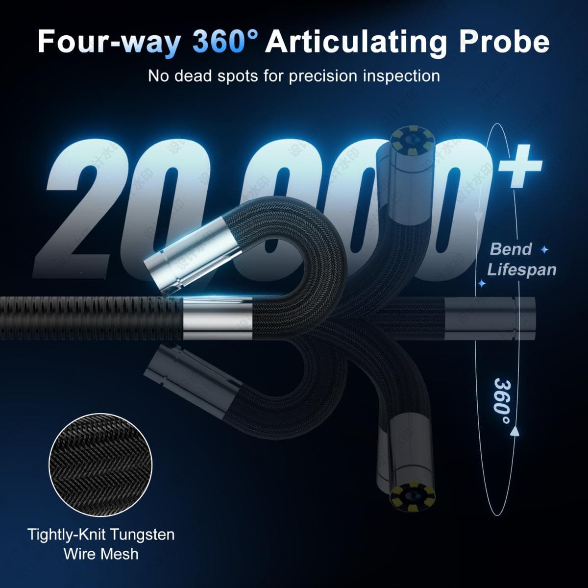 Эндоскоп автомобильный с экраном Jeseral JS439-DT, 360 градусов, с гибкой 3,9-мм камерой, с 4-сторонней артикуляцией и 5-дюймовым дисплеем