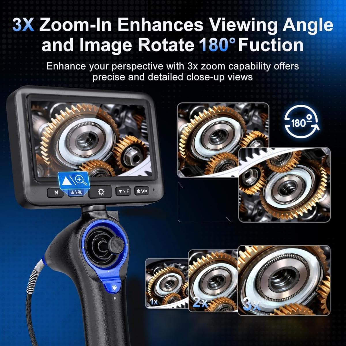 Эндоскоп автомобильный с экраном Jeseral JS460-DT, 360 градусов, с гибкой 6,2-мм камерой, с 4-сторонней артикуляцией и 5-дюймовым дисплеем