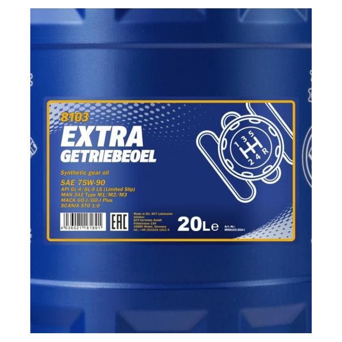 Трансмиссионное масло MANNOL EXTRA GETRIEBEOEL SAE 75W-90 20л
