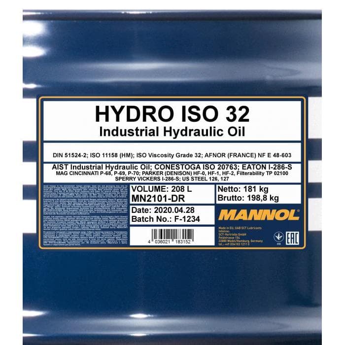 Гидравлическое масло Mannol Hydro ISO 32 208л