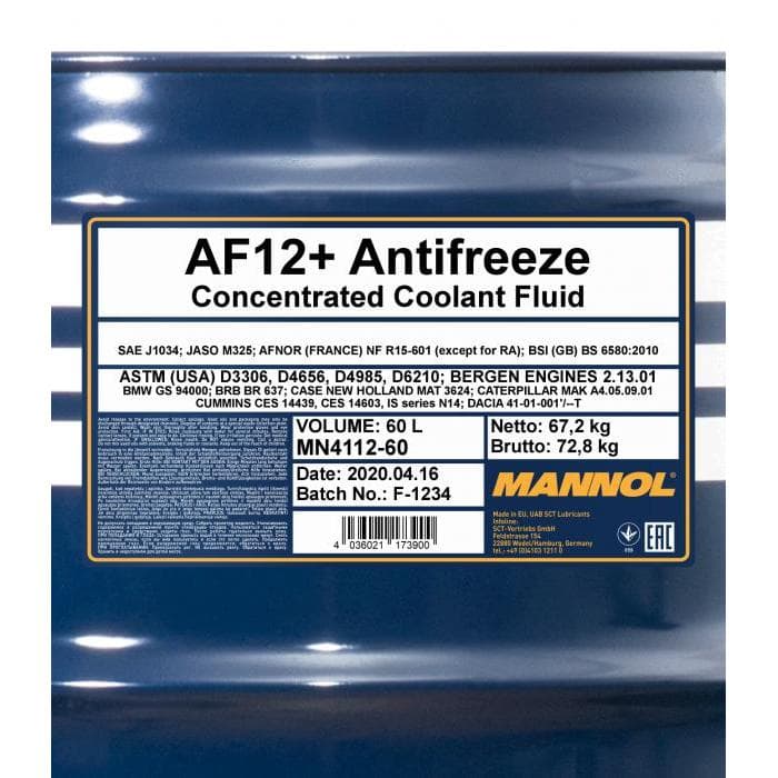 Антифриз MANNOL AF12+ (концентрат красный) 60л