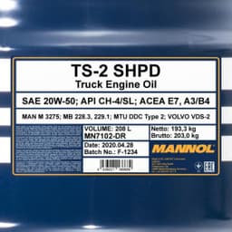 Масло моторное для тракторов MANNOL SHPD TS-2 SAE 20W-50 208л