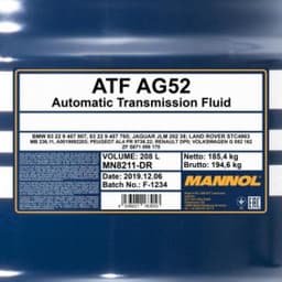 Трансмиссионное масло MANNOL ATF AG52 AUTOMATIC SPECIAL 208л